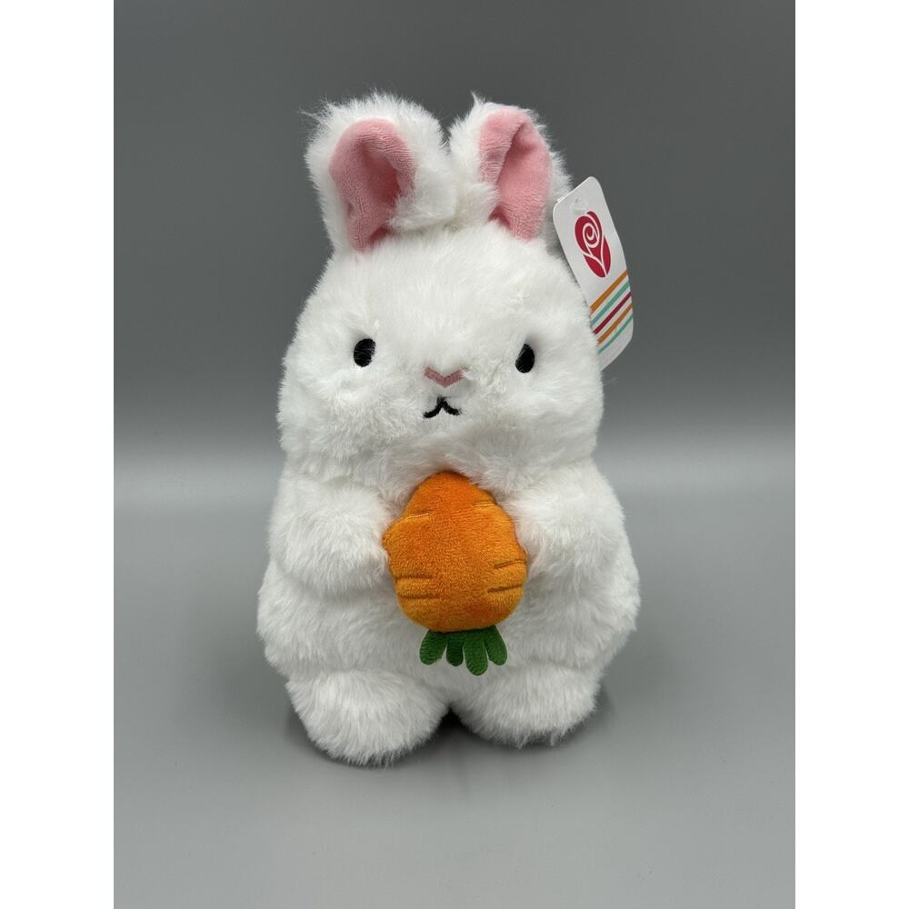 American Greetings White Bunny Rabbit Plush Holding Carrot 8” Stuffed Animal